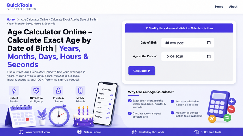 How to Calculate Your Exact Age Online Instantly (Years, Months, Days & Seconds)