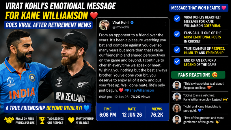 Virat Kohli’s Emotional Message for Kane Williamson Goes Viral After Retirement News